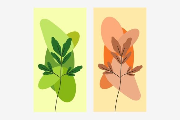 2 Set Abstract Botanical Wall Art Vector for Graphics and Illustrations