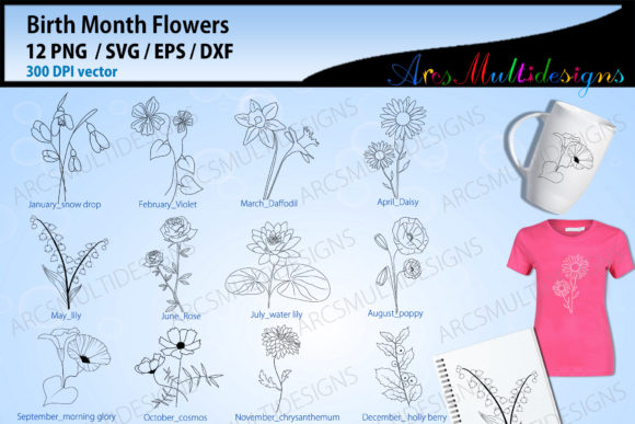 Birth Month Floral Svg Bundle for Crafting and Handmade Business