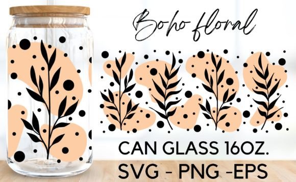 Boho Floral Style Can Glass Wrap Svg for Creative Design