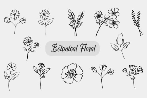 Botanical Leaf Doodle Wildflower Art Set: Graphics for Authentic Branding