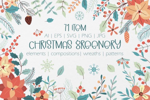 Christmas Greenery Vector Drawings for Graphics and Illustrations
