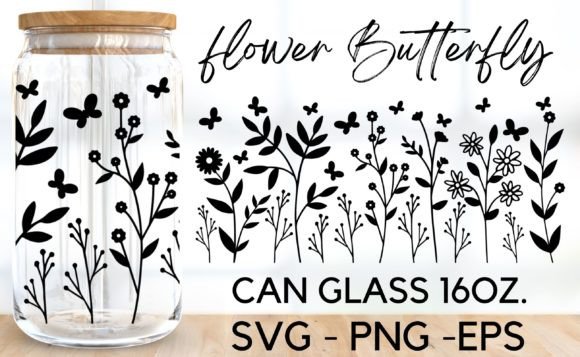 Floral Flower Butterfly Glass Wrap Svg for Creative Projects