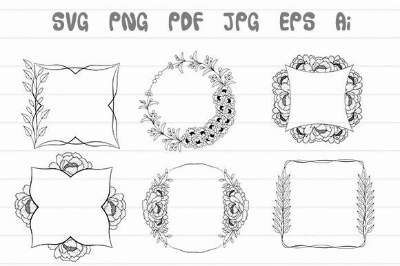 Hand Drawn Flower Frame Bouquet Line Art for Graphics and Illustrations
