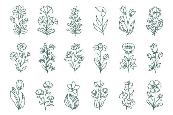 Linear Flowers Set: Premium Graphics and Illustrations for Makers