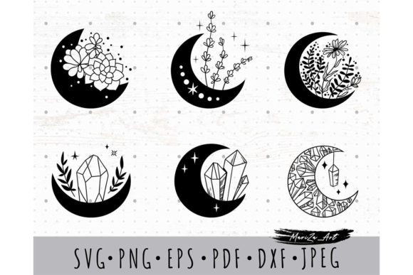 Mystical Floral Crystal Moon SVG Bundle for Graphics and Illustrations