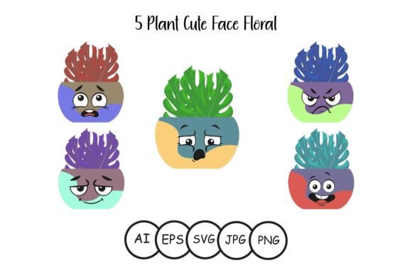 Plant Cute Face Floral Graphics for Illustrations & Sales