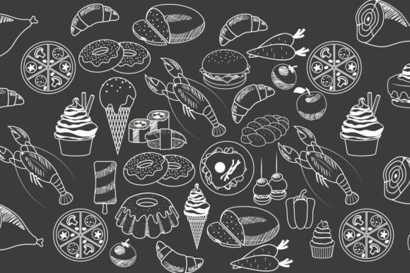 Vector Seamless Food on Chalkboard Review