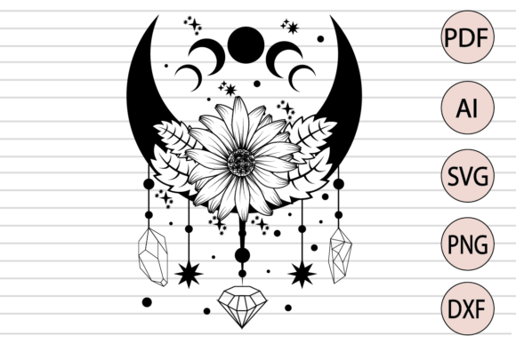 Witchy Moon Daisy Flower Crystals SVG Graphics & Illustrations