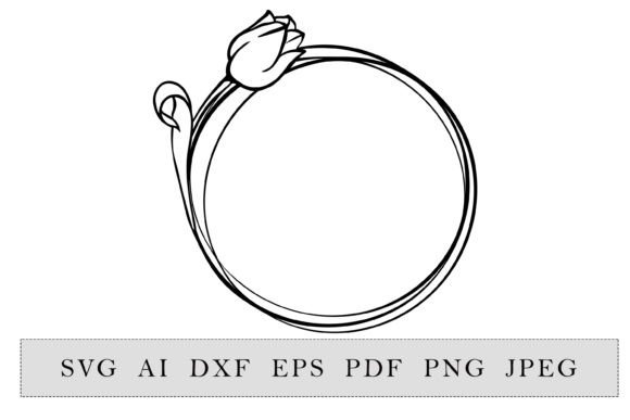 Wreath with Tulips Flower. Round Frame Graphics for Illustrations